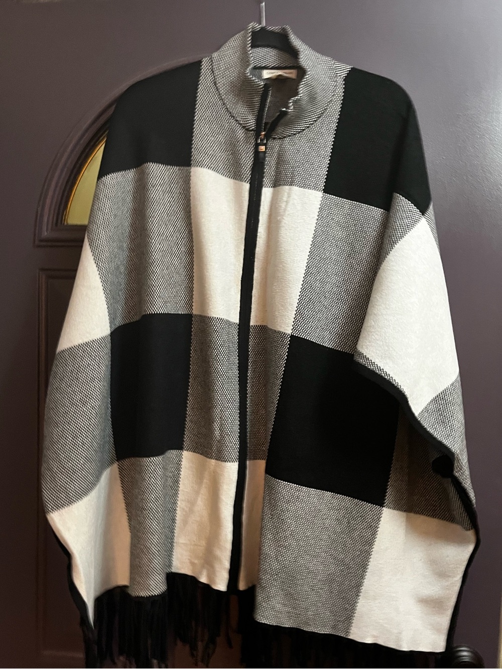 Christian Siriano Black & Cream Plaid Zip-Front Women's Poncho Coat 2x 3x